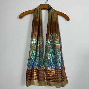 Harve Benard Brown Green Blue Paisley Print Scarf